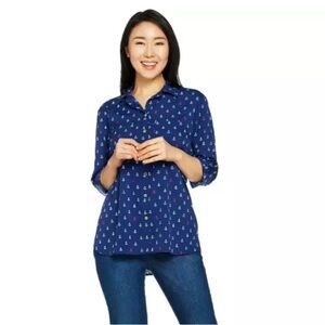 C. Wonder Women’s  Anchor Print Button Front "Carrie" Blouse Navy Size 10